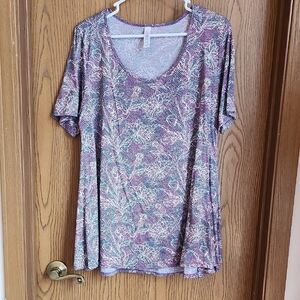 LuLaRoe Relaxed Gray and Purple Short Sleeve T-Shirt
